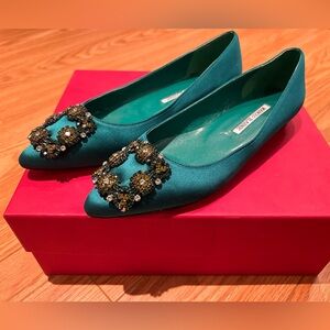Manolo Blahnik Jewel Buckle Satin Flats Size 38